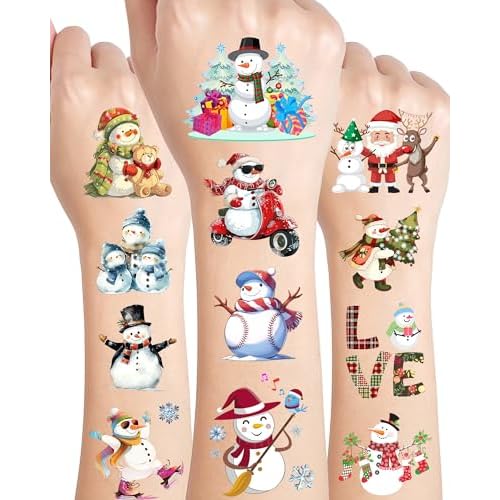 220 Pieces Cute Snowman Temporary Tattoos Stickers,20 Sheets Christmas Winter Snowman Themed Tattoos Stickers Party Decoration Supplies Party favors for Kids Adults