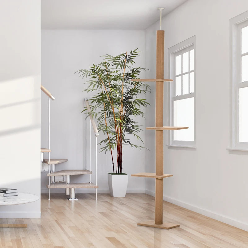 Adjustable Floor-to-Ceiling Cat Tree Tower - 8.5 Feet Tall with Scratching Posts, Soft Carpet, Brown