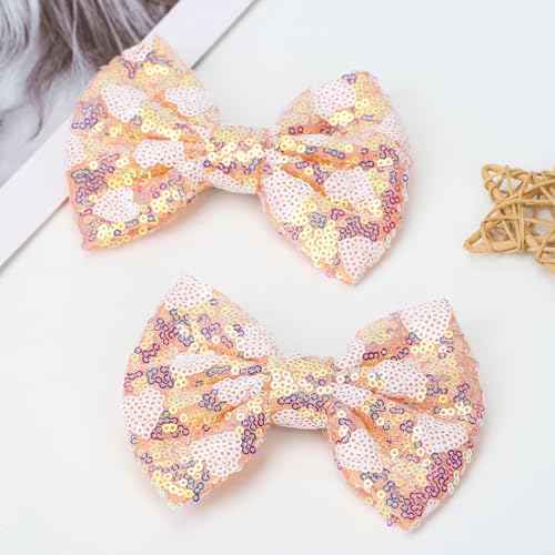 Large Big Sparkling 5 Inch Glitter Heart Hair Bows Clips Sequin Bow Alligator Clips Hair Accessories for Girls, Teens, Toddlers£¨Pink£©