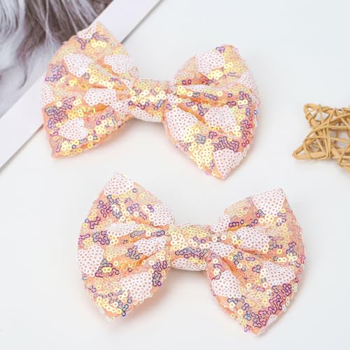 Large Big Sparkling 5 Inch Glitter Heart Hair Bows Clips Sequin Bow Alligator Clips Hair Accessories for Girls, Teens, Toddlers£¨Pink£©