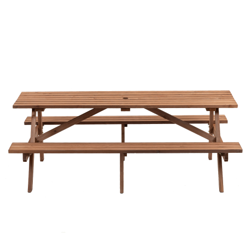 8-Person Brown Wooden Picnic Table with Benches - 2220lb Capacity