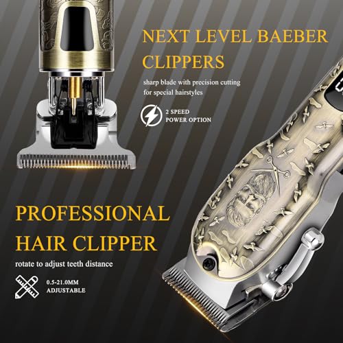 Professional Hair Clipper Set, Digital Display Trimmer Kit with Accessories, Barber Case and Cape, Vintage Design