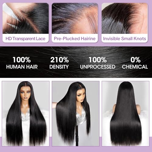 22Inch 13x6 Lace Front Wigs Human Hair 210 Density Straight HD Lace Front Wigs Human Hair Pre Plucked with Baby Hair Glueless Wig Virgin Hair Lace Front Wigs for Women (13X6 Straight Wig, 22Inch)