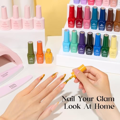 Beetles Gel Nail Polish Kit with U V Light - 25 Colors Gel Polish Set Fall Nail Fest Fragments of Time 45 Pcs Nails Kit with Tools DIY Salon Manicure Set Gifts for Women Girls - One Color One Bottle