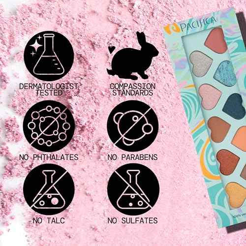 Pacifica Eyeshadow Palette ? Malibu Mineral Eyeshadow, Blendable Neutral Shades with Velvet Matte, Shimmer & Metallic, Cocoa Butter Infused, Talc-Free, Vegan & Cruelty-Free, 0.24 oz (10 Shades)