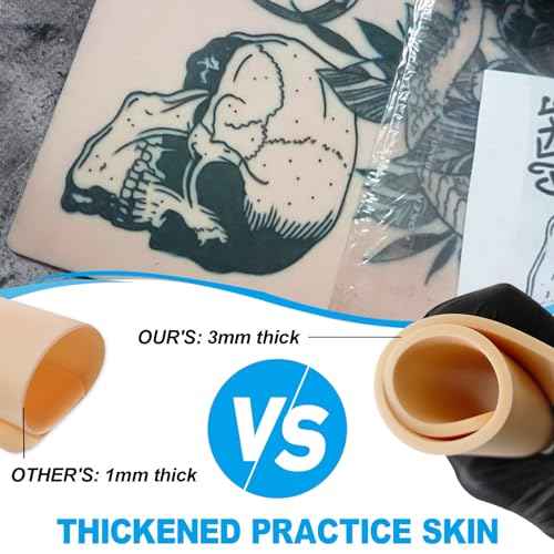 3MM Tattoo Fake Skin and Grip Tape Kit - 17Pcs 3MM Fake Tattoo Skin Practice and Grip Wrap Kit Including 5pcs 3MM Thick Tattoo Skin and 12pcs Self Cohesive Bandage Elastic Machine Tape for Beginners