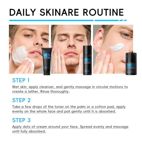LAIKOU Men's Skin Care Set, Gifts for Men, Skincare Gift Set, Men Skincare with Facial Cream, Facial Cleanser, Facial Toner Father's Day Christmas Birthday Valentines for Him Dad Son Husband Boyfriend