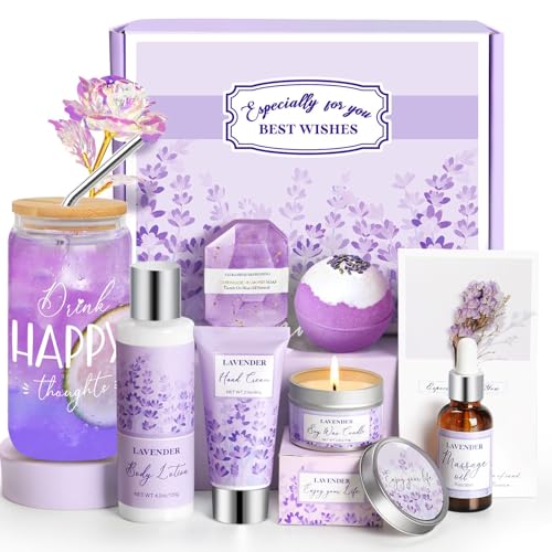Gifts for Women, Lavender Gift Baskets, Birthday Gifts for Women, Bath and Body Relaxing Spa Gifts Self Care Gifts Care Package Home Spa Bath Gifts for Mom Sister Wife Female Friends Coworker Employee