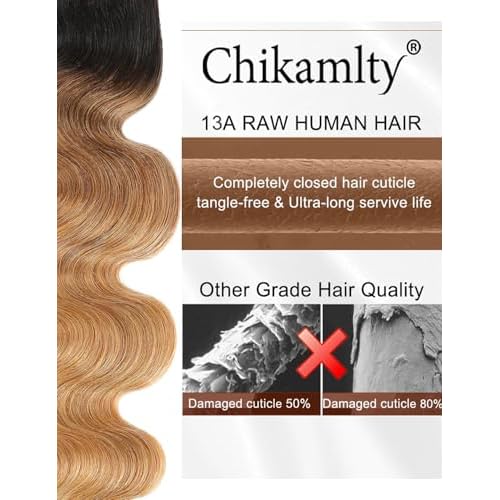 Ombre Bundles Human Hair, 13A Raw Indian Hair Bundles Body Wave, 20 Inch Colored Honey Blonde 1B27 Ombre Human Hair Bundles, 2 Years Service Life, Keep Texture Silky Soft Tangle-Free