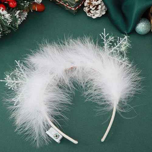GORTIN Light Up Snowflake Headbands LED Christmas Headband Feather Xmas Headpiece Holiday Hair Accessory for Women and Girls