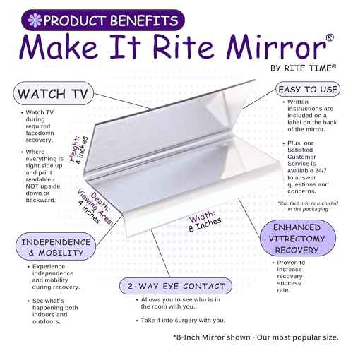 8" Wide 2-Way Make It Rite Mirror for Face Down Vitrectomy Eyesight and Proning Lung Recovery | Easy to Watch TV During Face Down Recovery