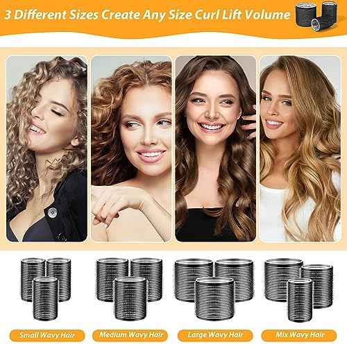 39PCS Self Grip Curlers 3 Sizes - Black 2.5in, 1.9in, 1.4in Rollers with Duckbill Clips for Long, Medium, Short, Thick, Fine Hair Volume and Bangs (Black)