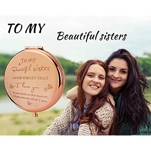 Friend Mirror to My Sisters Frosted Compact Mirror from Sister Brother Friendship Graduation wedding Gifts for Her Best Friend Birthday Gifts,Sentimental Friend Gift Ideas for Sisters Women