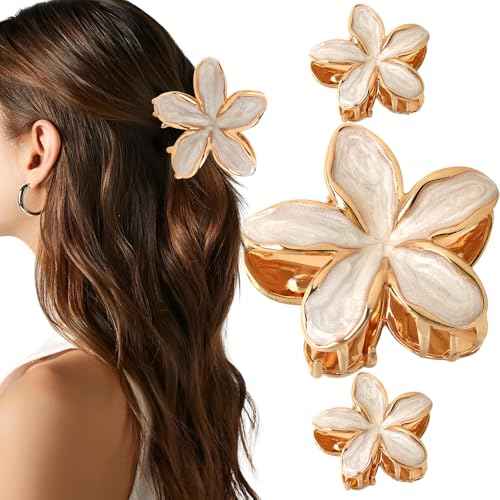 3Pcs Plumeria Hair Clip Hawaiian Flower Hair Clips for Women Flowers Claw Clips Hibiscus Claw Clip Frangipani Hair Clips for Summer Beach Headwear Flower Hair Accessories