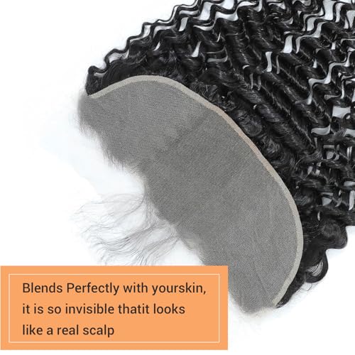 13x6 Frontal Human Hair Deep Wave HD Transparent Ear to Ear 18 Inch Lace Frontal Closure With Baby Hair Free Part 100% Virgin Human Hair Natural Black