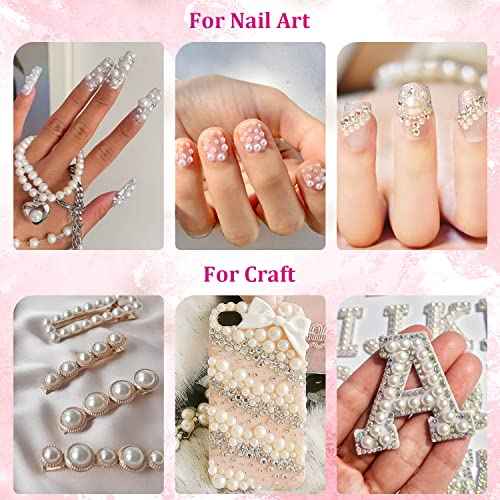 2700 Pcs Flat Back Pearls Kits, 1 Box of Flatback White+1 Box of Beige Small Half Round Pearls with Pickup Pencil and Tweezer for Nail Art Face Makeup Graduation Cap Decorations DIY and Craft