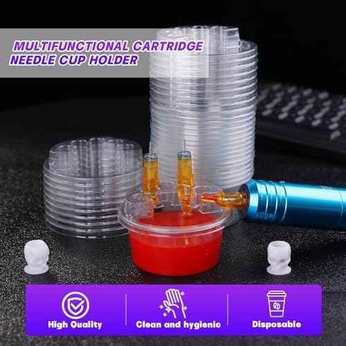 20PCS Hive Cups Tattoo Cartridge Needle Cup Holder Transparent Plastic Tattoo Needle Holder Disposable Ink Cleaning Cup Stand Tattoo Cartridge Tray Tattoo Supplies