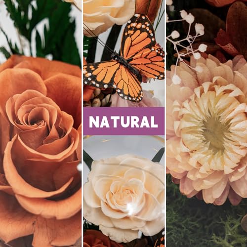 Eternal Flowers with Butterfly: Big Is Love Series-Elegant Preserved Flowers in Glass Dome-Valentines, Anniversary, Mom Gifts for Her-Flowers for Delivery Prime-Flower Arrangements (Orange)