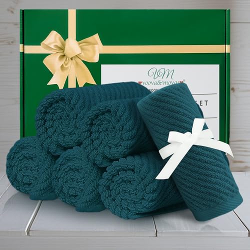 Face Towels for Bathroom, 6PC 13"x13" - 100% Cotton | Light Weight | Thick | Quick Dry | Soft | Absorbent, Fluffy Bathroom Hand Towels, Wash Cloths for Showering, Towel Gift Set, Deep Turquoise