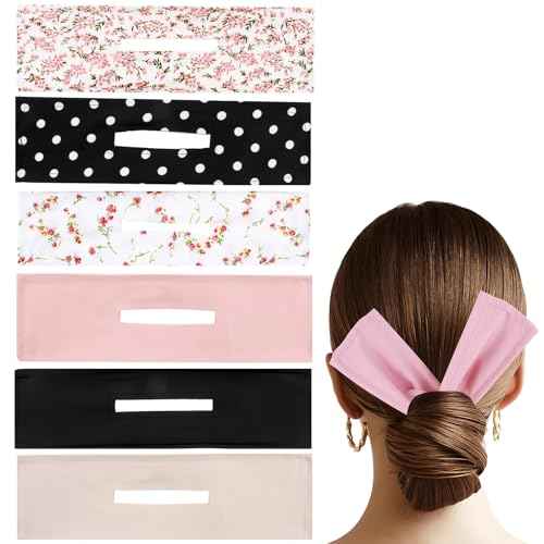 Deft Hair Bun maker - Cute Bun Hair Twister Set, Flexible Hair Donuts for Buns, Polka Dots Floral Pattern Lazy Curler, French Braiding for Women's Long, Thick or Thin Hair (Pink)