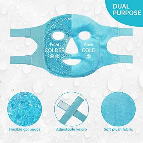 ZN?CUET?D Cold Face Eye Mask Ice Pack Reduce Facial Puff, Dark Circles, Gel Beads Hot Heat Cold Compress Pack, Face SPA for Woman Sleeping, Pressure, Headaches, Skin Care, Post Laser Care[Blue]