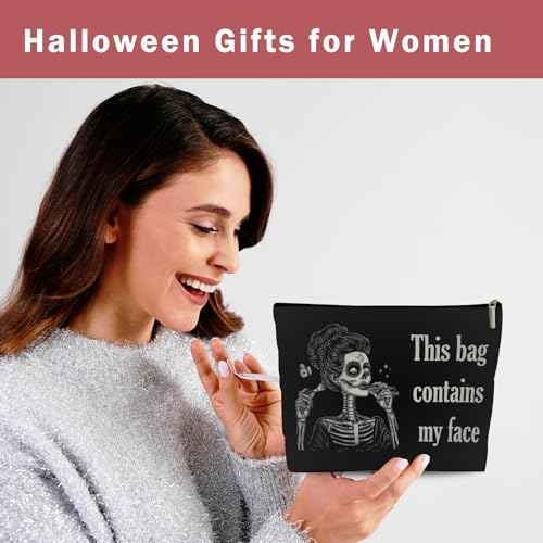 Goth Gifts for Women, This Bag Contains My Face, Gothic Makeup Bag, Witchy Spooky Cosmetic Bag with Zipper