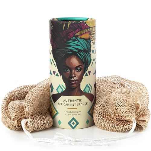 African Net Sponge Authentic with Knots - Afroscrub Exfoliating Net Sponge for Body Scrubber Exfoliator - Real African Bath Back Scrubber Washcloth Travel Protable and Dry Quickly