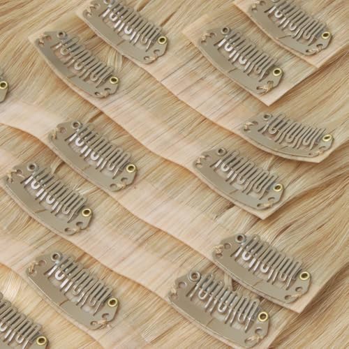 Sixstarhair Honey Blonde Clip In Hair Extensions Human Hair 120g Blonde Clip Hair Extensions with Clips 8 Pieces Pack 16inches