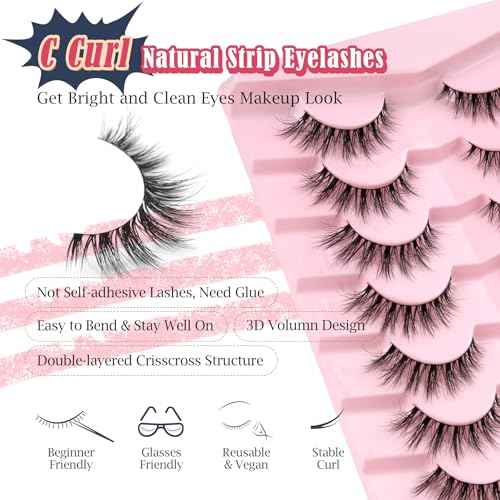 Lashes Natural Cat Eye Lashes Wispy Eyelashes 15mm False Eyelashes Wispy Lashes 3D Volume Strip Eyelashes Thin Cotton Band Soft Fake Eyelashes False Lashes Pack 7 Pairs Siligli