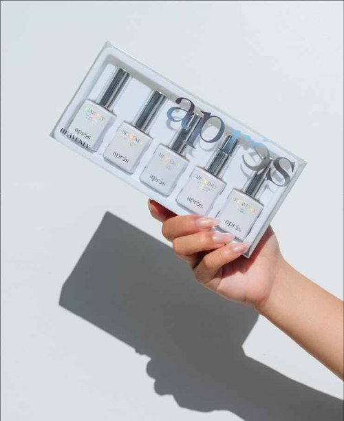 APRÉS Heavenly Top Gelcoat Set, 5-Pack Non-Wipe Nail Gel Polish Top Coat, Shimmery Long Lasting Topcoat