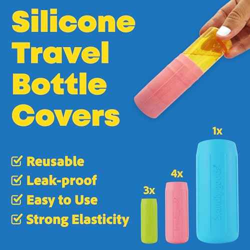 Multi-Size Silicone Bottle Covers for Travel ? Leak-Proof Stretchable Sleeves & Safety Clip Locks, Silicone Covers for Travel Toiletries, Bottle Sleeves for Traveling Essentials