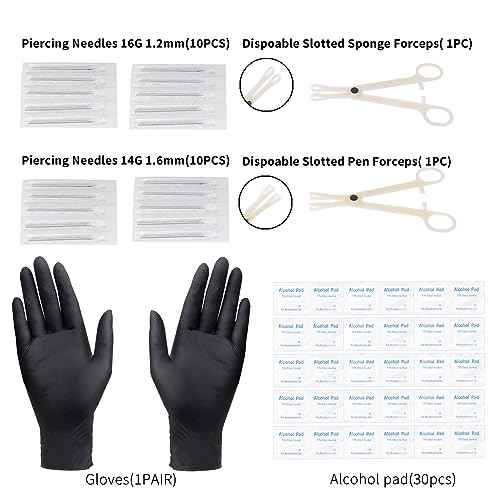 104pcs Piercing Kit 14G16G Kit Piercing Kits for all piercings (Stainless steel color)
