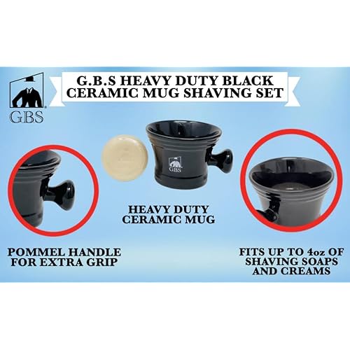 G.B.S Stylish Grooming Shaving Set for Wet Shaving Boxed Ceramic Black Shaving Soap Bowl/Mug with Knob Handle