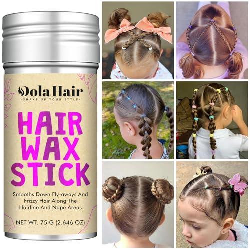 Dolahair Hair Wax Stick & Accessories - Flyaway Control for Kids & Women, 50 Pcs Colorful Elastic Hair Bands, 1 Pcs Slick Back Hair Brush, 2 Hair Loop Styling Tools (Black)