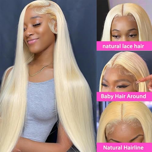 20 Inch 613 Lace Front Wig Human Hair 200 Density Blonde Wig Human Hair 13X6 HD Transparent Straight Lace Front Wigs Blonde Glueless Wig for Women Pre Plucked with Baby Hair