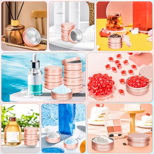 MotBach 12Pack 2oz Tin Jars, 60ml Rose Gold Metal Tin cans, 2Ounce Aluminum tin can jar Containers with Screw Lid for Lotion Bars, Balms, Spices, Salve, Beard Balm, Toiletries, Creams, Makeup Cosmetic