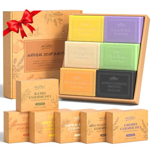 POP MODERN.C Natural Soap Bar Gift Set Body Wash Soap Bars Organic Soaps For Women & Men Lavender, Tea Tree, Lemongrass Orange, Oatmeal Almond, Green Tea Bamboo Charcoal, Turmeric 6x3.5oz