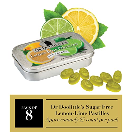 Dr. Doolittle¡¯s Sugar Free Soft Fruit Pastilles for Voice and Throat, Lemon Lime Flavor, 2.12 Ounce Tin, Approximately 25 Count Package, 8 Pack