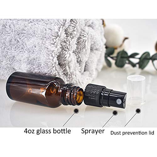 12 Pack 4 oz Amber Glass Spray Bottles 4oz Fine Mist Spray Bottle For Essential Oils, Perfumes, Alcohol, Watering Flowers, Cosmetic Spray Bottle, Refillable Liquid Containers