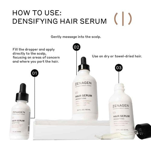 ZENAGEN Densifying Hair Serum for Fine + Thinning Hair | Boosts Hair Density, Strengthens & Nourishes Hair Follicles, Non-Greasy Water-Based Formula, Plant-Based, Vegan, All Hair Types, 3.4 oz