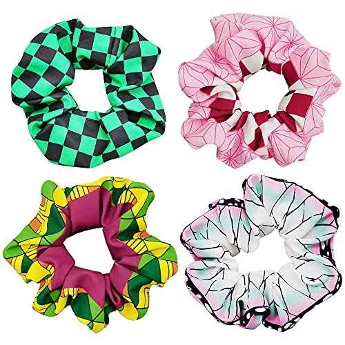 4 Pcs Anime Hair Scrunchies Hair Ties for Kids Adults, Elastic Ponytail Holder Bracelet Costumes, Cosplay Hair Accessories
