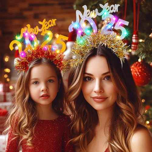 JEAIRTS Light Up Christmas 2025 Headband Glowing New Year Hair Hoop Led Xmas Headpiece Festive Holiday Hair Accessories