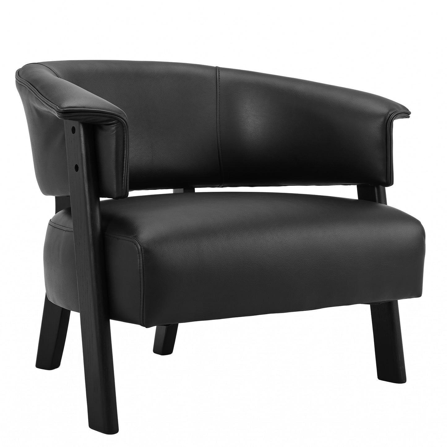 Faux Leather Wingback Accent Chair - Comfy Upholstered Armchair, Black