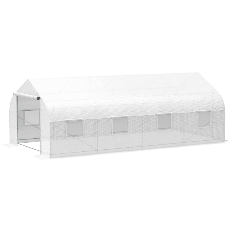 Large Walk-In Tunnel Greenhouse with Roll-Up Door - White Garden Shelter