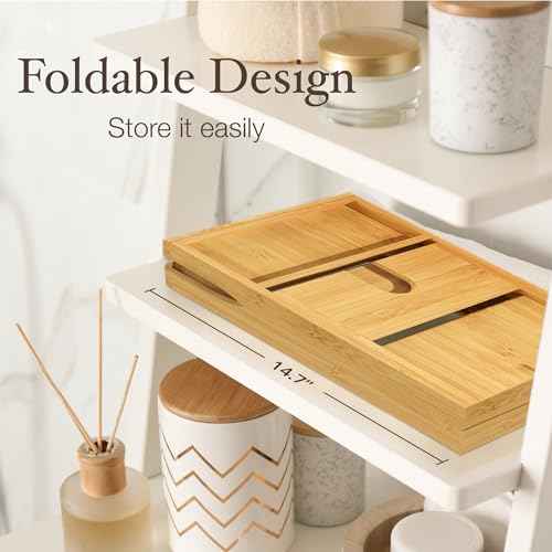 Bathtub Tray - Expandable Bamboo Bath Tray for Tub with Wine Glass Holder, Book & Tablet Stand - Wooden Bathtub Caddy Tray Table for Bathroom Accessories, Spa Relaxation, Housewarming & Wedding Gift