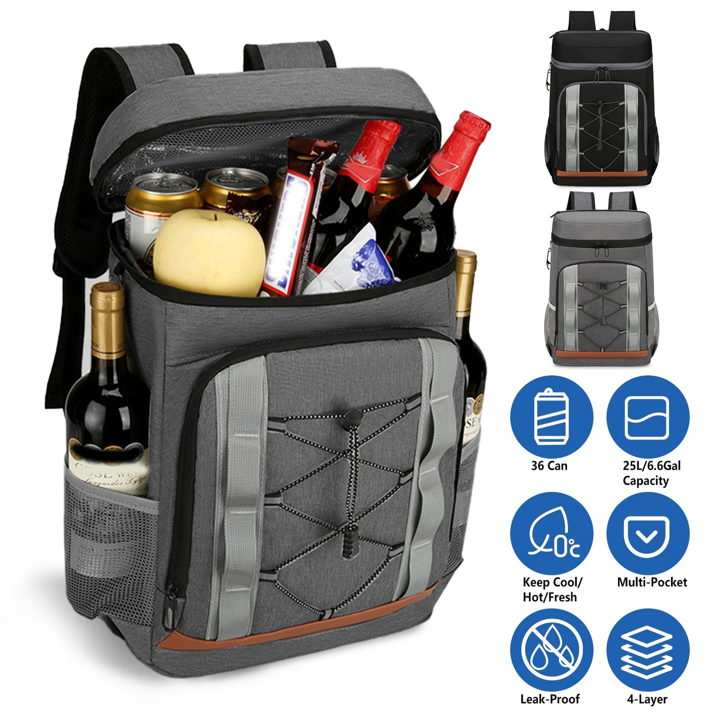 Insulated Cooler Backpack with 36 Can Capacity - Multi-Pocket Design