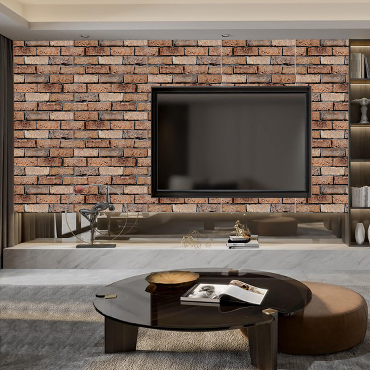 10-Pack 3D Brick Wall Panels - Removable PVC Wallpaper, Maroon