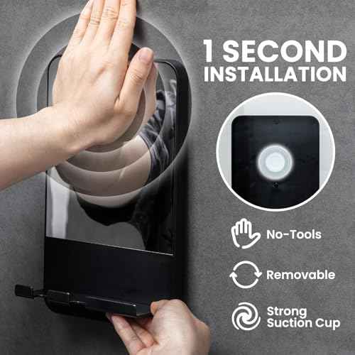 TAILI Fogless Shower Mirror, Anti-Fog with Razor Holder, Suction Shaving Mirror with Storage Tray, Rust-Proof, Shatterproof, Removable for Bathroom, Shower Accessories, Black