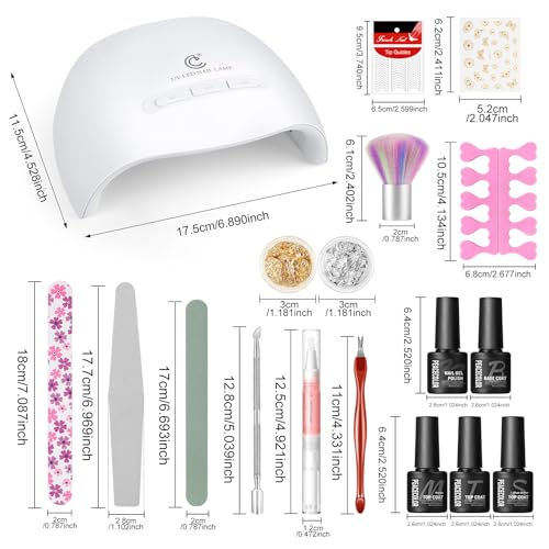 Peacecolor 39pc Gel Nail Polish Kit with U V Light, Pink Brown Nude Dark Red 22 Colors Pastel Gel Polish Kit with Base Top Coat Matte Glossy French Nail Art for Beginners Manicure DIY