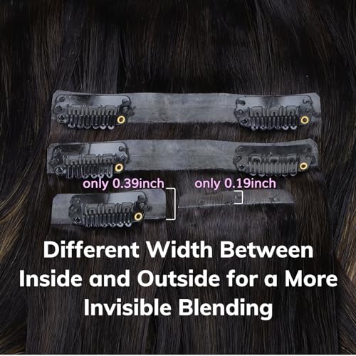IDN BEAUTY Seamless Clip In Hair Extensions Human Hair, Body Wave 16 Inch 110g 7pcs, 1B/6/1B Balayage Natural Black to Chestnut Brown Remy Hair Seamless Clip Ins For Black Women PU Invisible Edge